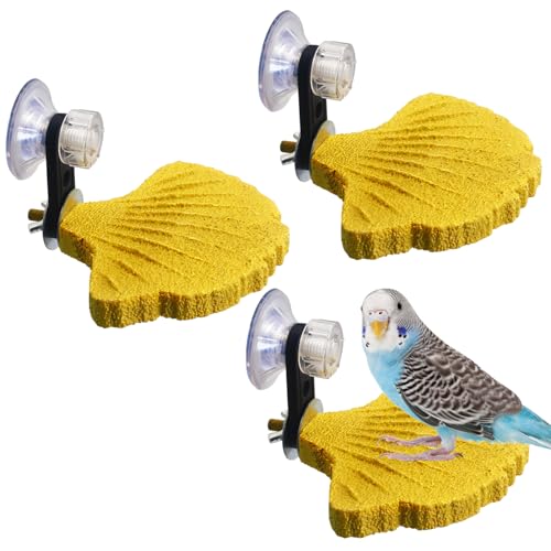 3PCS Bird Beak Grinding Stone with Suction Cups for Small Birds Foot Claws Trimmer Bird Stand Platform Parakeet Cage Perch Parrot Cage Accessories for Indoor Window Viewing (Yellow) - color: Yellow, size: Suction cup style