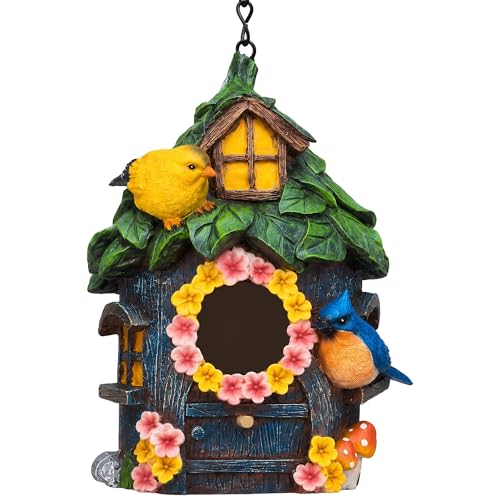 Bird Houses for Outside, Resin Hanging Birdhouse for Outdoors, Hand-Painted Waterproof Wild Bird Nesting Box for Wren Finch Chickadee, Garden Patio Yard Decorative