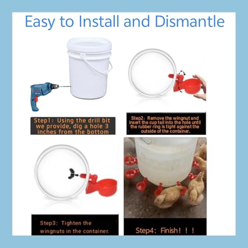 Professional Chicken Waterer Cups, 8pcs Large Chicken Water Feeder, Automatic Chicken Water Dispenser, Poultry Drinker Set, Solution for Various Poultry Watering with Matching Drill