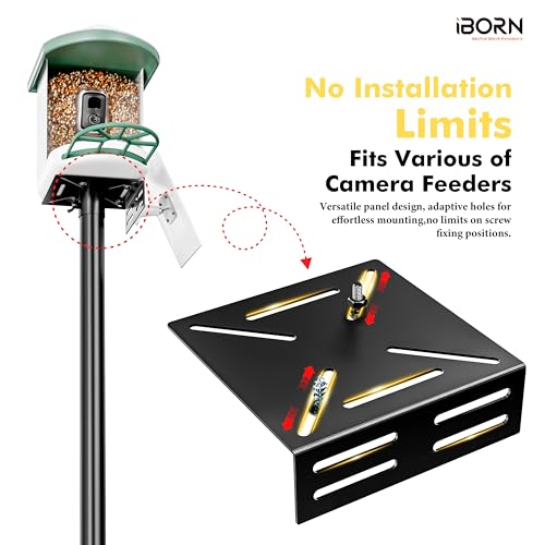 iBorn Smart Bird Feeder Pole with Squirrel Baffle, 63" Camera Bird Feeder Birdhouse Pole & 19.5”Oversized Baffle, Mounting Kit for Camera Feeder Stand for Outside+2Hooks(Feeders NOT Included) - size: Camera Bird Feeder Pole+2 Hooks+19.5" Baffle