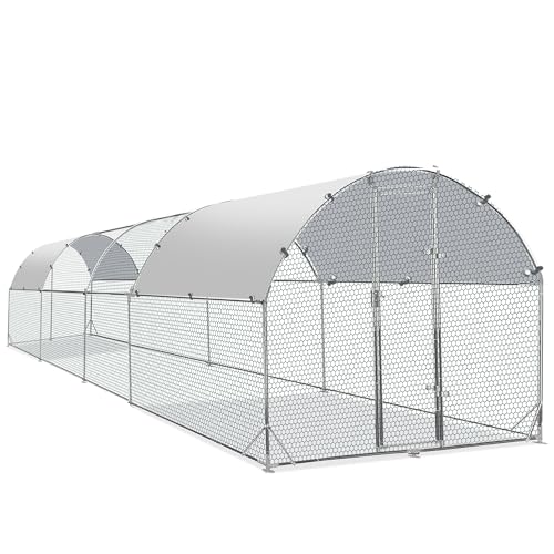 Large Metal Chicken Coop Round Top Upgrade Tri-Supporting Wire Mesh Chicken Run,Chicken Pen with Water-Resident and Anti-UV Cover,Duck Rabbit House Outdoor (25'L x 9'W x 6.5'H) - size: 300.0"L x 108.0"W x 78.0"H