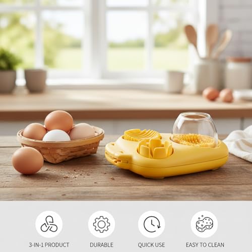 Egg Cutter, 2 Piece Set in Yellow 3 in 1 Hard Boiled Egg Slicer and Dicer with Cleaning Brush, Kitchen Tool for Quick Meal Prep and Snack Preparation