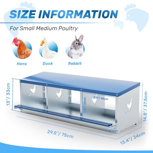 Chicken Nesting Box for Laying Eggs 3 Holes Metal Nest Box for Chicken Hens Ducks Poultry Protect Eggs Chicken Coop Easy Egg Collection Wall Mount Nest Box for Chicken Coop - size: 3 Compartments