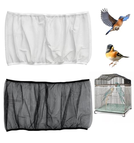 2 Pcs Bird Cage Seed Catcher, Bird Cage Net Cover Seed Catcher Guard Nylon Net Cover, Adjustable 137.8-196.9 Inches Circumference (Black & White, XL)