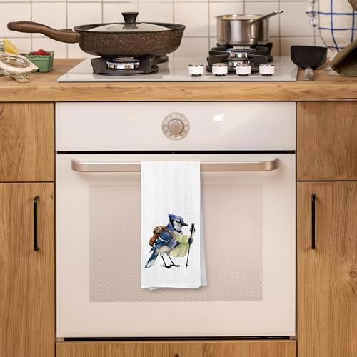 Funny Blue Jay Bird Hiking Decorative Hand Towel for Bathroom, Bird Lover Watcher Gifts, Gifts for Hiking Camping Adventure Lovers Dish Tea Towels for Kitchen, 16x24 Inches