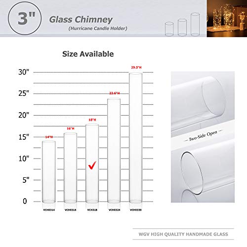 WGVI Hurricane Candle Holder Sleeve, Wide 3", Height 18", Clear Glass Cylinder Candleholder, Chimney Tube, Open Ended Candle Shade, 6 Pieces Bulk - size: 3"x18"H