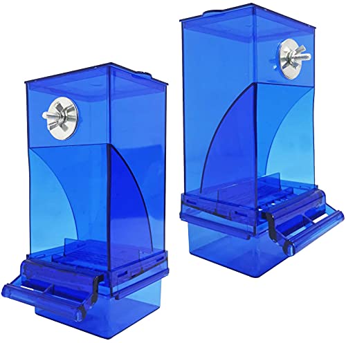kathson No-Mess Bird Cage Feeder Automatic Parrot Feeders Seeds Container Acrylic Finch Foraging Feeders Parakeet Food Dispenser Cage Accessories for Small Birds Canary Budgie Lovebirds - color: Blue