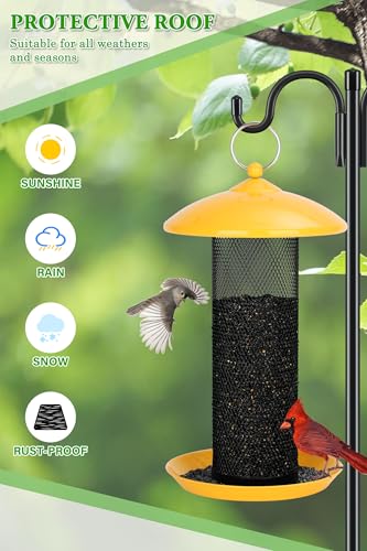 Gtongoko Finch Feeders for Outside All Metal Mesh Tube Bird Feeder Yellow | 2.5 LB Hanging Bird Feeder for Nyjer & Thistle Seed, Weather-Resistant Lid, Easy Refill & Cleaning, Closed Metal Ring - color: Yellow-0.24"