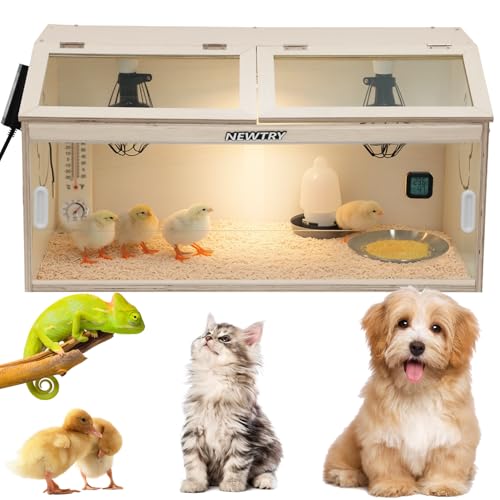 NEWTRY Brooder Box for Chicks 32" Brooder with Heating Lamp Waterer Feeder | 2 Types of Thermometer 32 * 15 * 15” Brooder Box up to 35 Chicks Quail Birds