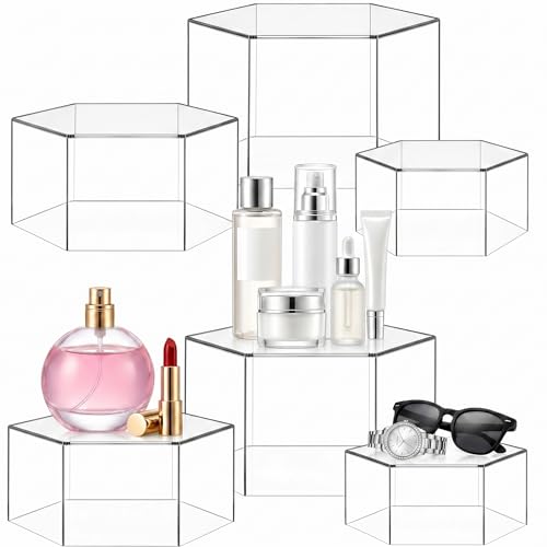 Jerify 6 Pcs Acrylic Riser Display Stands 5.91" 5.12" 3.54", Clear Round | Small Acrylic Display Risers in 3 Sizes Stack or Nest for Elegant Displays of Jewelry, Figures, Candles, Desserts and Decor.