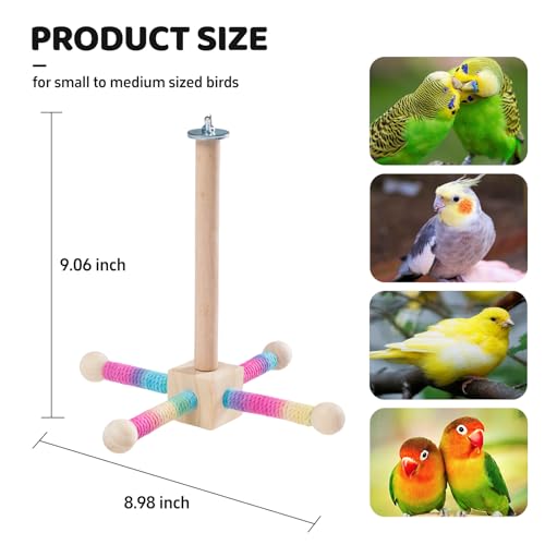 9" Hanging Bird Perch Toy for Cage, 360° Silent Free-Spin, Wooden Bird Cage Accessories, Relieve Boredom Anxiety, for Parrots, Parakeets, Cockatiels, Small to Medium Birds, with Poplar Swing