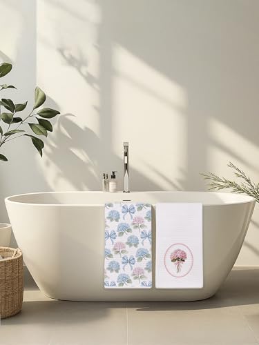 Coquette Pink and Blue Hydrangea Floral Kitchen Towels Set of 2 - Cottagecore Botanical Hand Towels for Bathroom Kitchen, Grandmillennial Flower Decorative Dish Tea Towel Dishcloth612 - color: Hcolor002