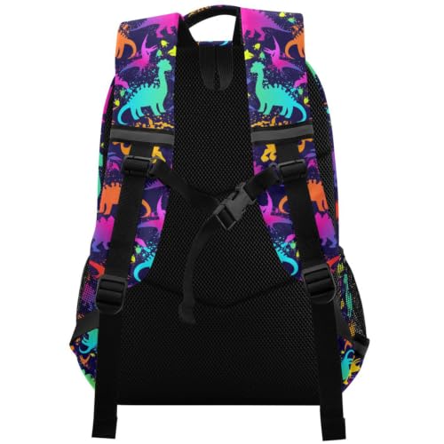 Kids Funny Neon Dinosaurs Backpack for Boys Girls School Bags | Elementary Middle, Travel Daypack Lightweight Waterproof with Reflective Strip - color: Funny Neon Dinosaurs