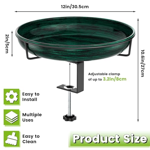 Deck Mounted Metal Bird Bath for Outside, Detachable Birdbath Bowl with Adjustable Steel Clamp, Outdoor Bird Feeder for Railing Balcony Fence Yard Art Garden Decor (Vintage Green) - color: Vintage Green