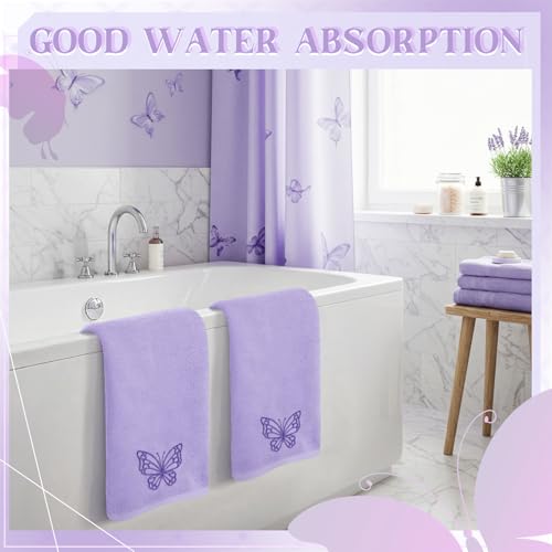 SmoothNovelty 2 Pcs Butterfly Hand Towels Purple Bathroom Decor 14x29 Inch | Embroidered Bathroom Hand Towels, 100% Cotton, Soft Absorbent, Purple Butterfly Bathroom Kitchen Decor - style: Butterfly
