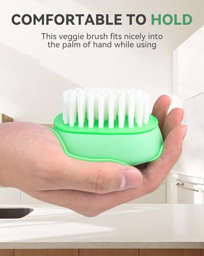 SXhyf Vegetable Brush Scrubber for Food, Black Stiff & White Soft Bristles | Potato Scrubber Brush, Produce Brush for Fruits and Veggies, Vegetable Cleaning Brush for Mushrooms, Carrots, Lemons (Green)