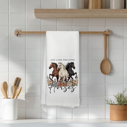 Just a Girl Who Loves Horses Kitchen Towels, Horse Lover Gifts Dish Tea Towels for Kitchen Decor, Floral Horse Print Farmhouse Western Farm Animal Hand Towel for Bathroom, 16x24 Inch - color: 13color