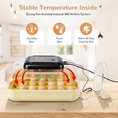 Egg Incubators for Hatching 30 Eggs with Temperature Humidity Control | Chicken Incubator with Humidity Display Auto Water Filling,Quail Incubator with Automatic Egg Turning - color: Yellow