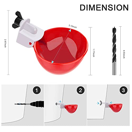 Darcvds Professional Chicken Waterer Cups, 8 Packs Large Chicken Water Feeder, Tee Fittings Poultry Waterer Suitable for Duck, Chicks, Goose, Turkey, Bunny and Bird with Mounting Hole Opener | Tee Fittings Poultry Waterer Feeder Suitable for Duck, Chicks,