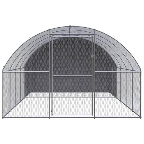 Large Galvanized Steel Chicken Coop 118x118x79 in Weatherproof Walk-in Poultry Run Hen House with Rectangular Frame for Backyard Farms, ranches and Gardens - color: Silver, size: 118.1 x 118.1 x 78.7 in. (W x L x H)