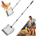 Chicken Poop Scooper & Rake 2-in-1，Litter Sifting Shovel，Metal Chicken Coop Scoop with Adjustable Handle(34" to 65") for Chicken Run, Animal Farm, Duck Coop Black