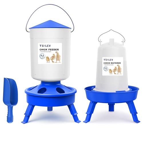 0.8Gal Top Fill Chick Feeder and 0.4Gal Chick Waterer 3 Height Scoop Blue | Chick Feeder and Waterer Set, Anti-Drown Poultry Waterer for Raising Chicks in Brooder - size: 0.8Gal Feeder & 0.4Gal Waterer