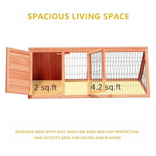 Rabbit Hutch Bunny Cage Indoor Outdoor for Chickens, Quails, Ducks | Small Poultry Enclosure, Ventilating Wire Fence, Pull-Out Tray, A-Frame Design, Waterproof Roof - color: Natural Wood