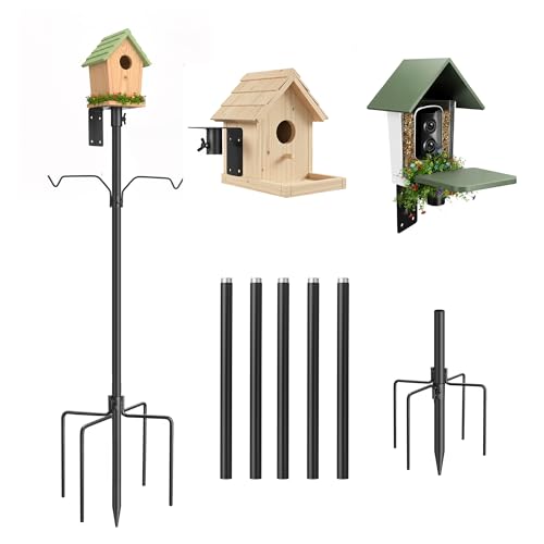 95 Inch Bird Feeder Pole Kit, 5-Prong Base, Hanging Hook | Heavy-Duty Metal Pole, for Bird Houses, Garden Décor, Backyard and Patio Use - size: 95 inch