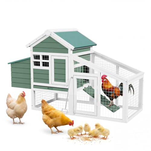 Garvee Wooden Chicken Coop with Nesting Box, Outdoor Hen House | Poultry Cage with Anti-Slip Ramp, Waterproof Roof, Pull-Out Cleaning Tray, for Chicken, Duck, Quail, Backyard