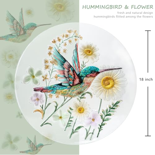 Glass Bird Bath with Metal Stand, Outdoor Garden Feeder, Hummingbird | Glass Large Bird Baths Bowl with Metal Stand for Outdoors, Hummingbird Patterns Bird Feeder for Outside Garden, Patio Decor - color: Hummingbird