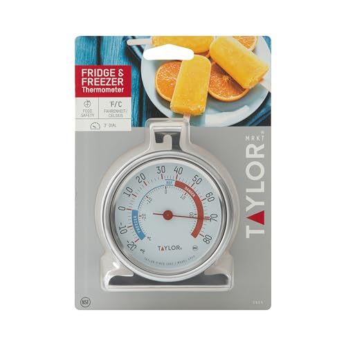 Taylor 5924 Large Dial Kitchen Refrigerator and Freezer Analog Thermometer, 3-Inch Dial, Easy to Read, Silver Finish, Accurate Temperature Monitoring - size: 1 Pack