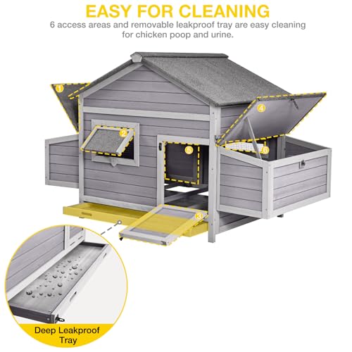 Wooden Chicken Coop, Large Hen House with Weather-Resistant Asphalt Roof, Easy to Clean with Removable Metal Tray, Ideal for 3-4 Chickens, Duck, Rabbits & Small Animals - color: Grey, size: 67.3"L x 36.8"W x 40.6"H