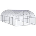 Large Metal Chicken Coop, 9.8 x 9.8 x 6.6 Ft Galvanized Steel Outdoor Chicken Run Walk-in Poultry Cage for Hen Duck Rabbit, Rectangular Pen Backyard Yard - color: Silver-B