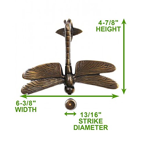 Renovators Supply Manufacturing Door Knockers for Front Door 4.8 in. Antique Brass Dragonfly Shaped Door Knocker with Mounting Hardware - color: Antique Brass Dragonfly
