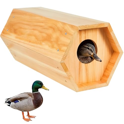 Mallard Nesting Box, Wood Duck House for Outdoor Hexagonal Large Duck House with Dual Entrances for Ponds, Wetlands, Backyards 19.7 X 10.2 X 10.2 Inches - color: Hexagonal Duck House, size: 19.7"H X 10.2"W X 10.2"D