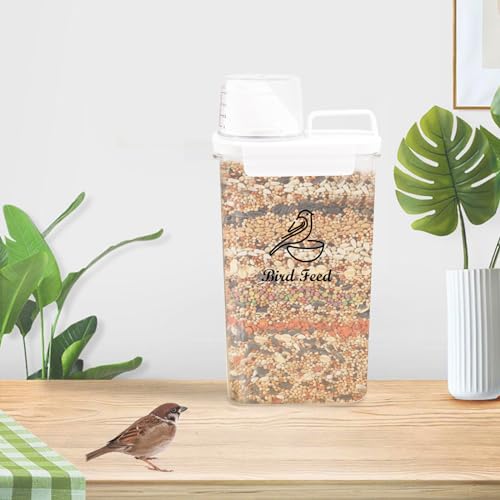 Bird Seed Storage Container Portable,2.5L/3 Qt Airtight Pet Food Container with Measuring Cup,Bird Food Container for Wild Bird Sunflower Seed-BPA Free Transparent - color: Bird