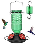 Glass Hummingbird Feeder, 16oz Outdoor Hanging Bird Feeder with Ant Moat, 4 Bee-Proof Feeding Ports, 360° Perch, Leak-Proof, Green - color: Green