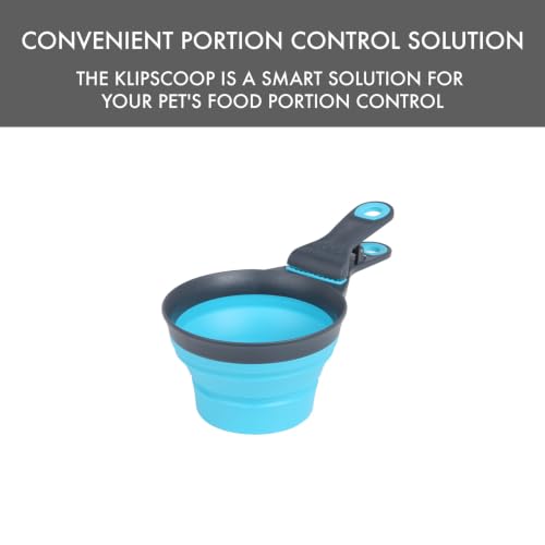 Dexas Popware for Pets Collapsible Klip Scoop, 3-in-1 Pet Food Scoop, Measuring Cup and Bag Clip, 1 Cup Capacity, Blue - color: Blue, size: 1 Cup Capacity