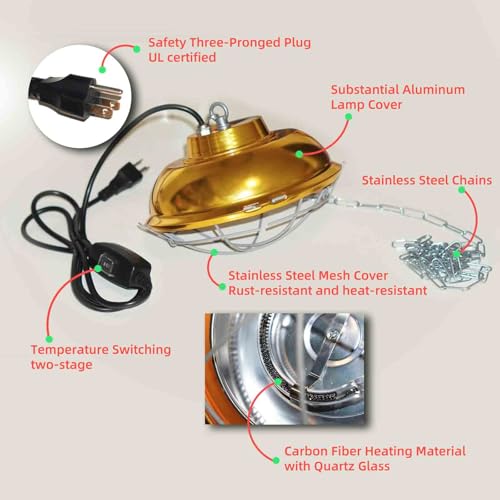 Chicken Coop Heater Inside Coop heat lamp，300 Watt Two-Stage Temperature Brooder Heater for Chicks, Duck，Poultry