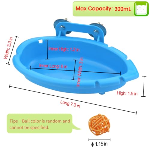 Mygeromon Bird Bath for Cage Parakeet Bathtub Budgie Shower Tub Indoor | Small Parrot Accessories, Hanging, Blue
