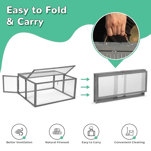 COZIWOW Chicken Coop Run Rabbit Hutch Portable Chicken Cage Pens, Gray | Wooden chicken brooder, Folding outdoor indoor small animal playpen, Top & side doors, UV-Proof panel, 4 garden stakes, 43.3" - color: Grey