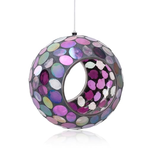 VCUTEKA Mosaic Bird Feeders Fly Through Hanging Birdfeeder for Garden Decor | 7 in Mosaic Glass Bird Feeeder for Outdoors, Purple Round Shape Glass Container Attract Wild Birds for Backyard Porch Decor - color: Black