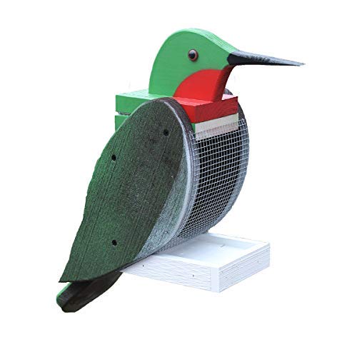 Outdoor Hanging Bird Feeder Seed Tray, Hummingbird Bird Shaped Wooden BirdFeeders with Easy Refill Head - Bird Feeders for Outdoors Hanging - Hanging Bird Feeder - Bird Feeders for Outside - color: Hummingbird