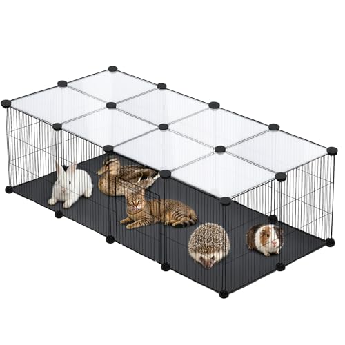 PETKNOWS 21 Panels Small Animal Playpen with Door and Mat | Metal Wire Fence, Indoor Outdoor Use, Rabbits Guinea Pigs Hamsters, Portable Foldable Design, Waterproof Mat Included