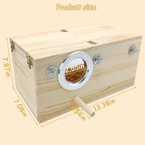 PINVNBY Large Natural Wood Parakeet Nesting Box Budgie Breeding Box Acrylic Bird Nest for Cage Transparent Panoramic for Birds, Parrots, Cockatiels, Lovebirds, Canaries (XL: 13.3 x 7.8 x 7.08 inch) - size: XL: 13.3 x 7.8 x 7.08 inch