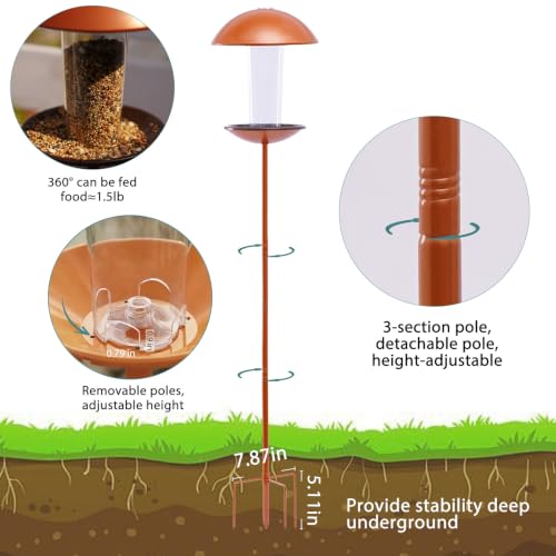 Metal Pole Stand Bird Feeder - 1.5lb Capacity | Durable copper finish, rust-resistant, attracts wild birds to yard, lawn, or garden, easy to install & fill, gifts for mom