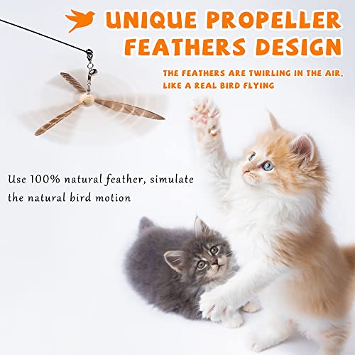 JXFUKAL Cat Wand Toys, Interactive Cat Toys with 3 Feather Refills, 29'' Flexible Steel Wire, Sturdy Wood Handle & Bell for Kitty Kitten, Cat Toys for Indoor Cats Teaser Cat String Toy - color: Set A