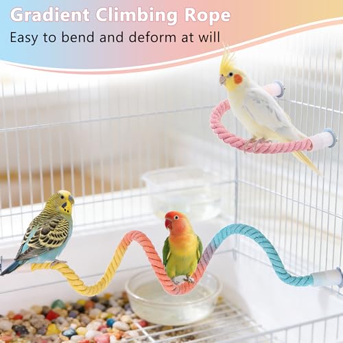Mogoko 2Pcs Bird Rope Perches Cage Accessories for Parrots Cockatiels Parakeets Budgie, Perch Climbing Toy for Birds