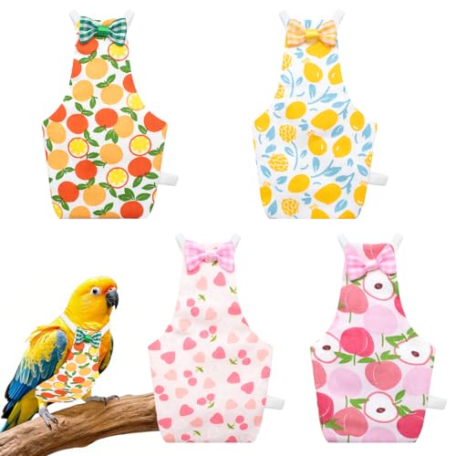 4 Pcs Bird Diaper, Parrot Diaper, Reusable Bird Clothes with Adjustable Straps & Waterproof Inner, Pet Bird Diapers for Budgies, Lovebirds, Cockatiels, and Miniature Macaws