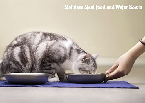 Stainless Steel Cat Bowls 4 Pack, Whisker Fatigue Relief Cat Food Dish, Metal Shallow Wide Large Replacement Plate for Dog and Pet, Ideal for Raised Elevated Pet Feeding Station Stand, 8.7" - color: 4 Pack, size: 8⅔″ Outer Dia